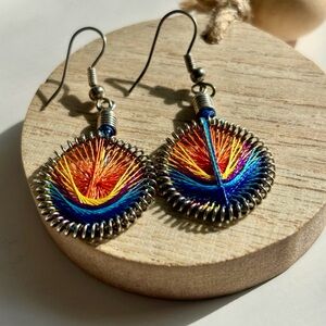 Rainbow spiral threaded drop earrings